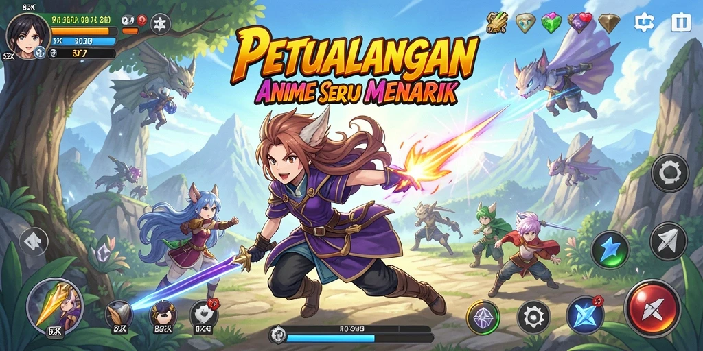 Tampilan gameplay 8ZK dengan karakter Anime yang penuh aksi.