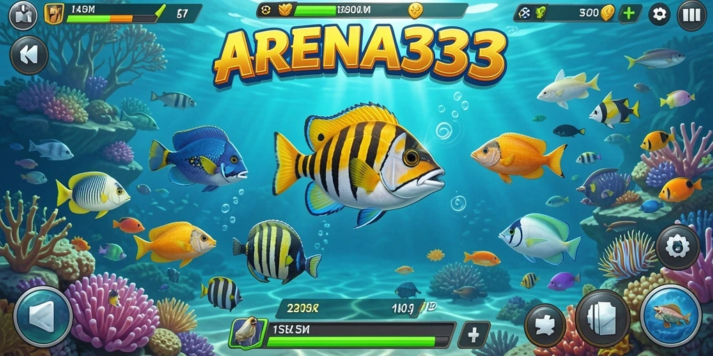 Tangkapan layar utama ARENA333 menampilkan gameplay Tembak Ikan yang seru.