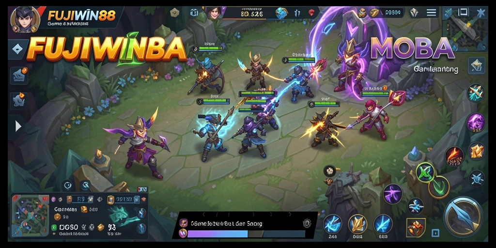 Screenshot gameplay <strong>FUJIWIN88</strong> menampilkan pertarungan epik di arena MOBA.