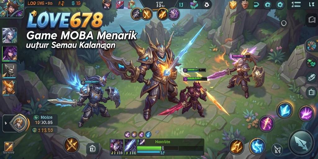 Tampilan gameplay LOVE678 saat pertempuran seru antar tim MOBA.