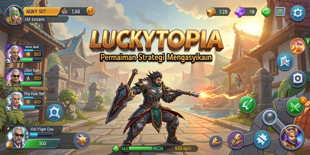 Tampilan aktivitas membangun kota dalam LUCKYTOPIA.