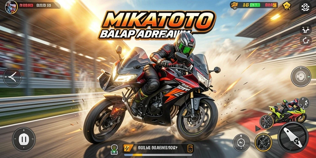 Tangkapan layar MIKATOTO menampilkan aksi balap motor yang mendebarkan.