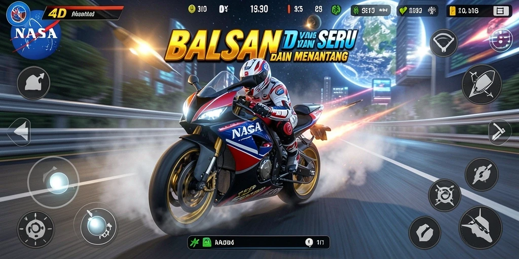 Tampilan gameplay seru dari NASA4D saat balapan di lintasan yang menantang.