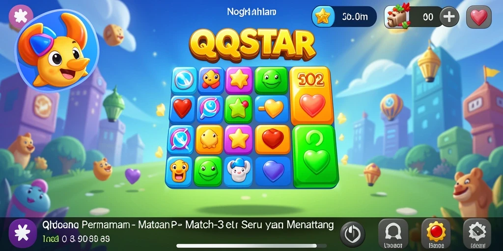 Gameplay Match-3 seru di QQSTAR dengan kombinasi warna-warni.